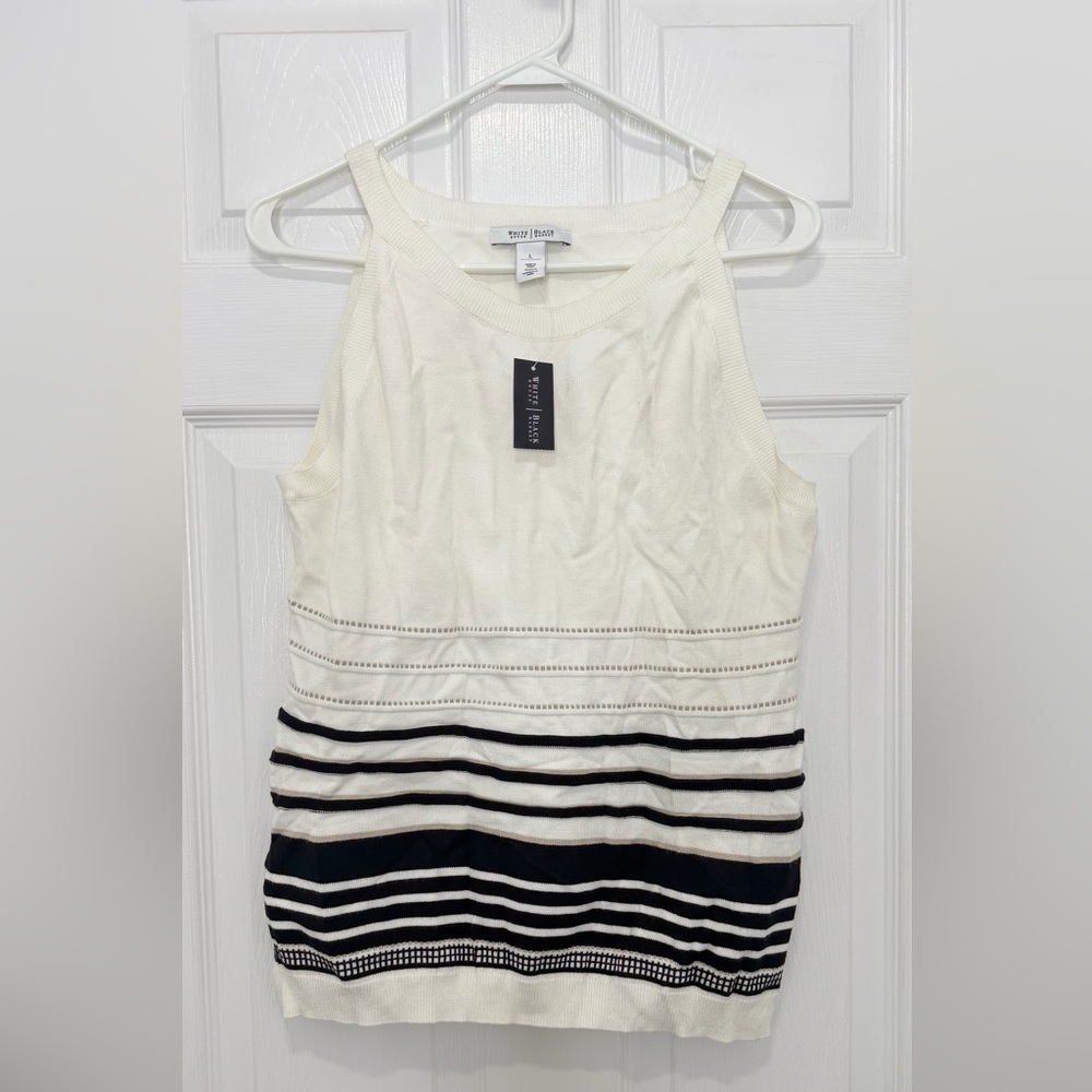 NEW White and Black Striped Sleeveless Top - Size L
